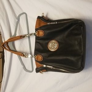 Rebecca & Rifka Purse with Shoulder Short or Long Straps. Black with Tan.